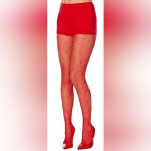 🔸️NWT Red w/Hearts Fishnet Tights Medium/Large